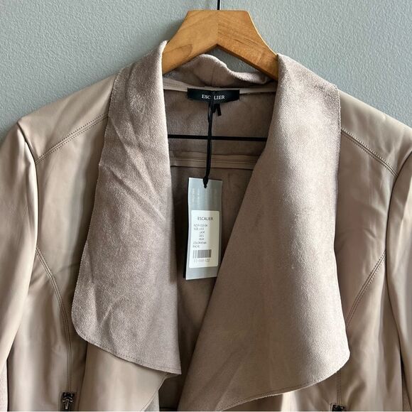Escalier Faux Leather Jacket Slim Open Jacket NWT Khaki Tan  Blazer Size Small - Picture 6 of 15